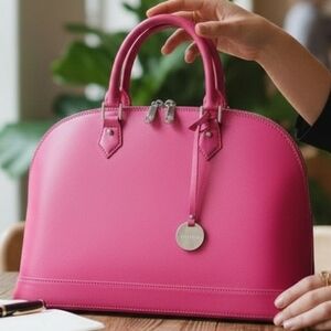 PULICATI Vintage Leather Domed Satchel PINK w Crossbody Shoulder Strap Pink NWT